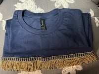 Men Navy Blue Short Sleeve Fringed Short
