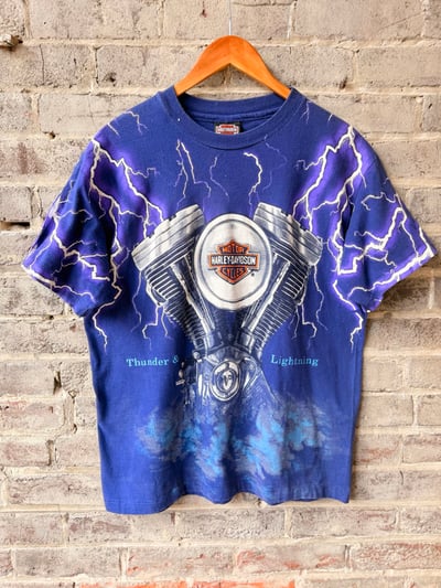 Image of Rare 90’s Vintage Harley Davidson Thunder & Lightning Single-Stitched Tee, SIZE: LARGE