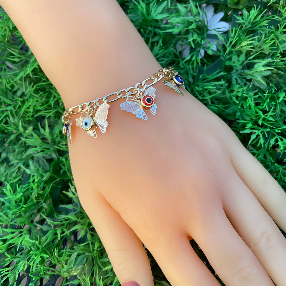 Butterfly Evil Eye Charm Bracelet