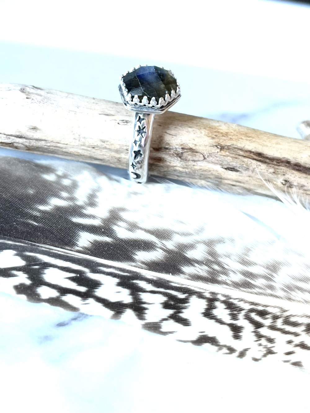 Sterling Silver Celestial Blue Flash Labradorite Ring 925