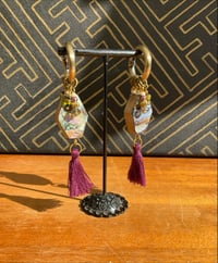 Image 3 of Abalone inlay tassel tunnel earrings