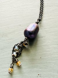 Image 10 of large peacock pearl pendant with opal and citrine fringe