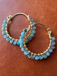 Image 1 of Blue Apatite Hoop Earrings (Brass)