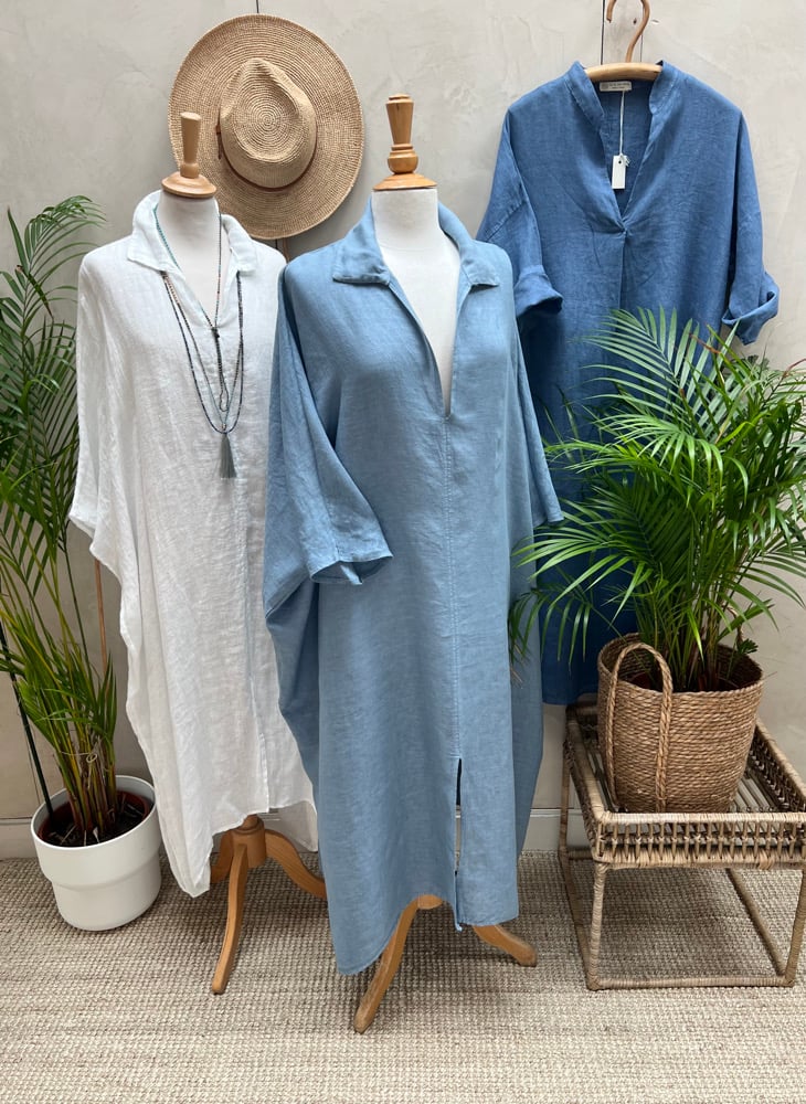 Image of Robe de Plage en voile de lin Bleu Jeans