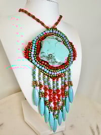 Image 2 of Blue & Red Beaded Necklace