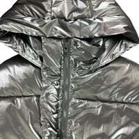 Image 2 of Zara Wind Protection Cropped Silver Puffer Jacket (Women’s M)