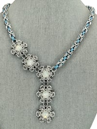 Image 2 of Asymmetrical Chainmaille + Crystal Snowflake Necklace