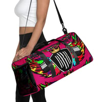 Image 2 of BOSSFITTED Neon Pink and Colorful Logo Duffle Bag