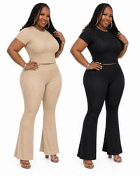 Wavy Bliss Casual Top w/ Flare PantsLoungewear Casual Set