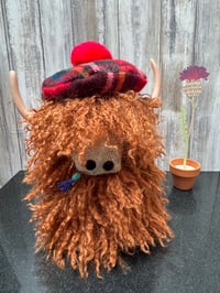 Image 1 of Hielan Coo with tartan Tam o Shanter and thistle 
