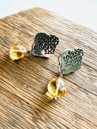 Image 4 of sterling silver post earrings with faceted citrine gemstones