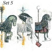 Image 1 of Set 5 - Carousel of Nightmares - Frankenstein  / Bride / Invisible Man Horse 9x7 Signed Art Prints