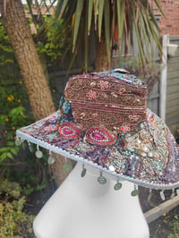 Image 6 of Dolly cowboy hat - recycled sari fabric silver coins