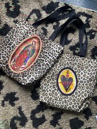 Image 18 of Virgin of Guadalupe leopard shoulder tote bag with choice of 2 