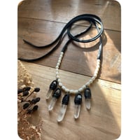 Image 2 of SALE - The Ariella Necklace - Freshwater Pearls Clear Quartz and Black Leather 