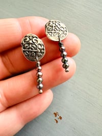 Image 1 of sterling silver and pearl dangle post earrings