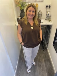 Image 1 of Cap Frill Sleeve Gold Button Brooch Top 