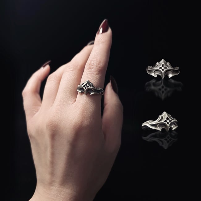 Night Folly // Hand Carved Solid Sterling Silver Ring 