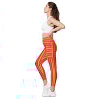 Image 9 of Orange Canna Lily Crossover Leggings with Pockets