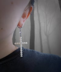 Image 2 of -;- Diamond drop pearl cross earrings -;-