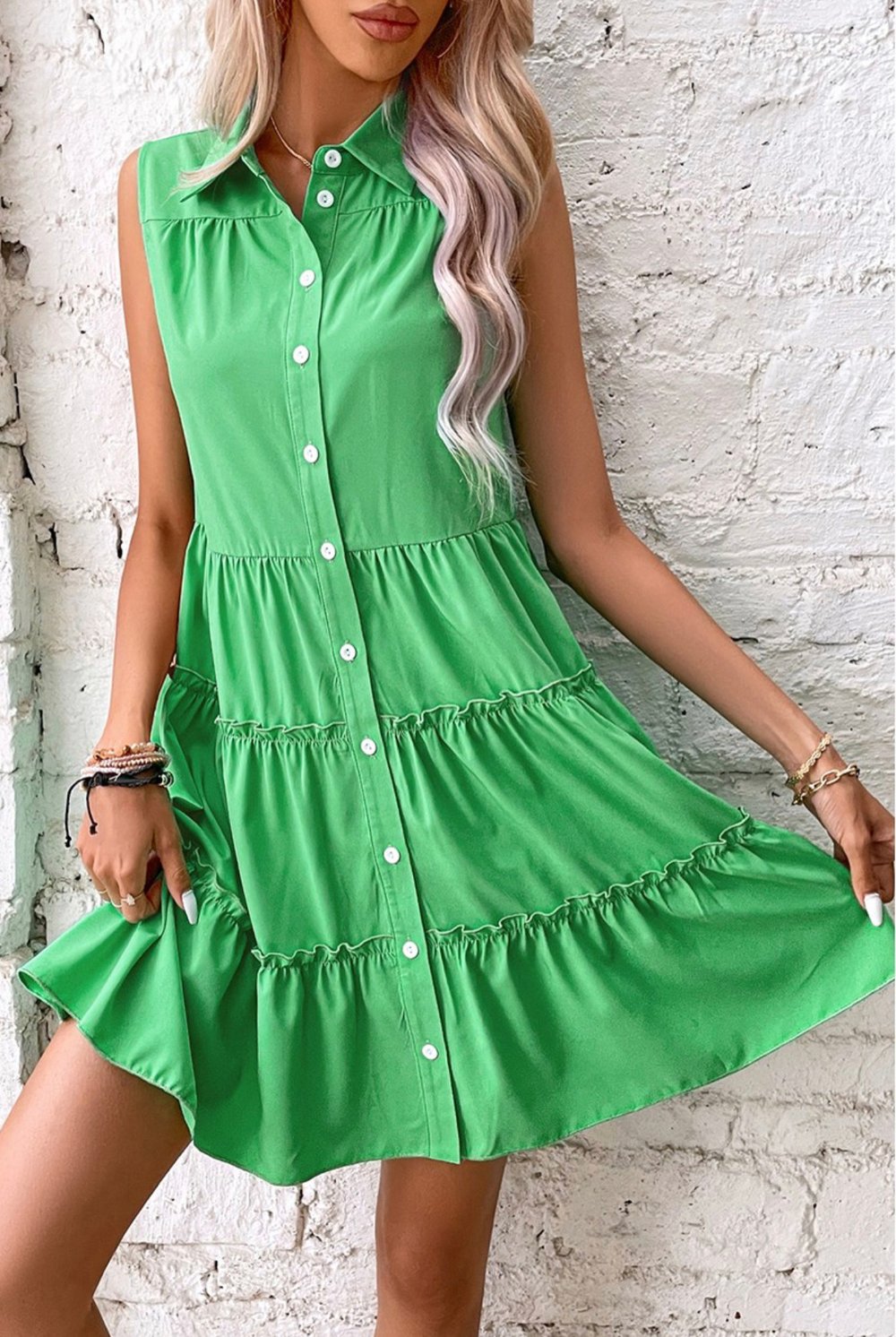 Image of Sleeveless Button-up Collar Dress