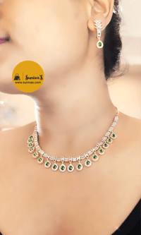 Image 1 of Julie Gold Green-Stunning American Diamond Necklace Set with Earrings 