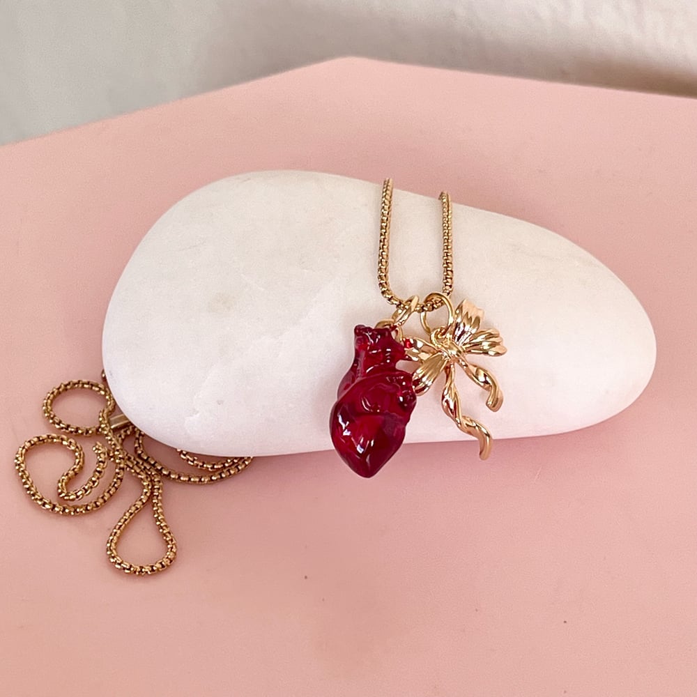 Image of Anatomical Heart and Bow Necklace