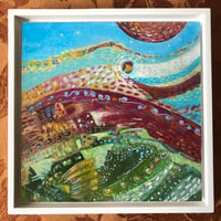 Image 1 of Abstracted Landscape Green Pastures Acryllic On Paper On Board 8x8