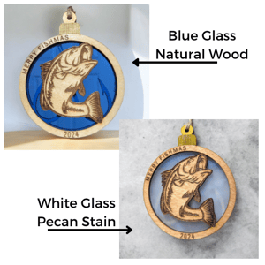 Image of Merry Fishmas Christmas Wooden Ornament with GLASS Middle