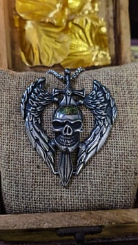 Image 1 of 👑The Armored Kingdom Skullblade of Valor Necklace-with Winged Sword and Skull Design 