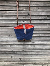 Image 7 of Day Bag In Navy Blue Waxed Canvas With Oiled Leather Base