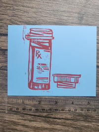 Image 1 of 'rx' - light blue & red - one off BLOCKPRINT 