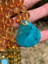 Image 1 of Dominican Amber Mala, Dominican Larimar Mala, Peruvian Opal Mala, Hand Knotted Gemstone 