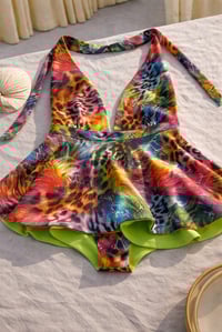 Image 3 of Animal Print Peplum Swimsuit - Neon Green