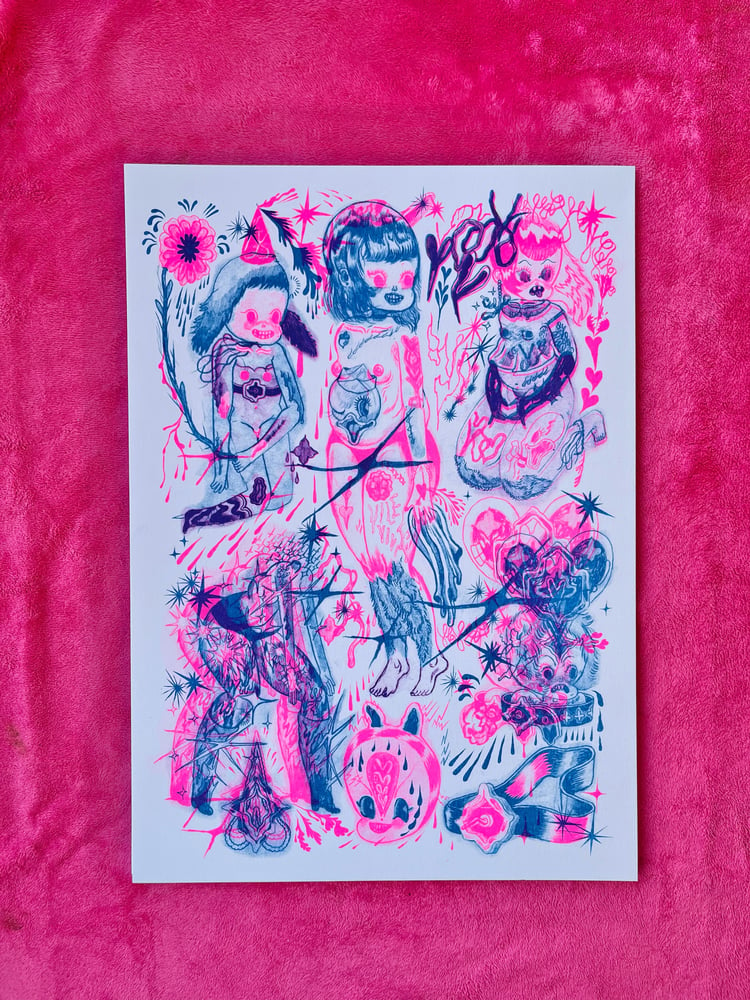 Image of “Drippy Angels” Large Risograph print 