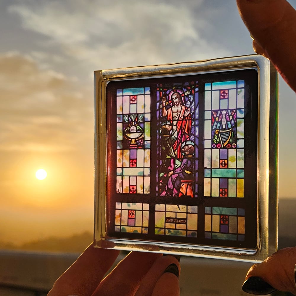 Image of Iridescent Bando Buff Jesus Stained Glass Square Coaster