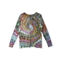 Image 1 of XL Ladies Long-Sleeve Stretch Tee in Earthy Spiral Ice Dye