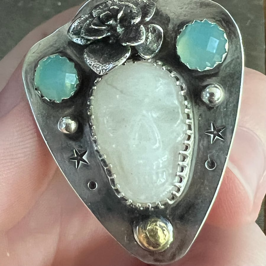 Image of Moonstone Skull Statement Ring, Size 7.25