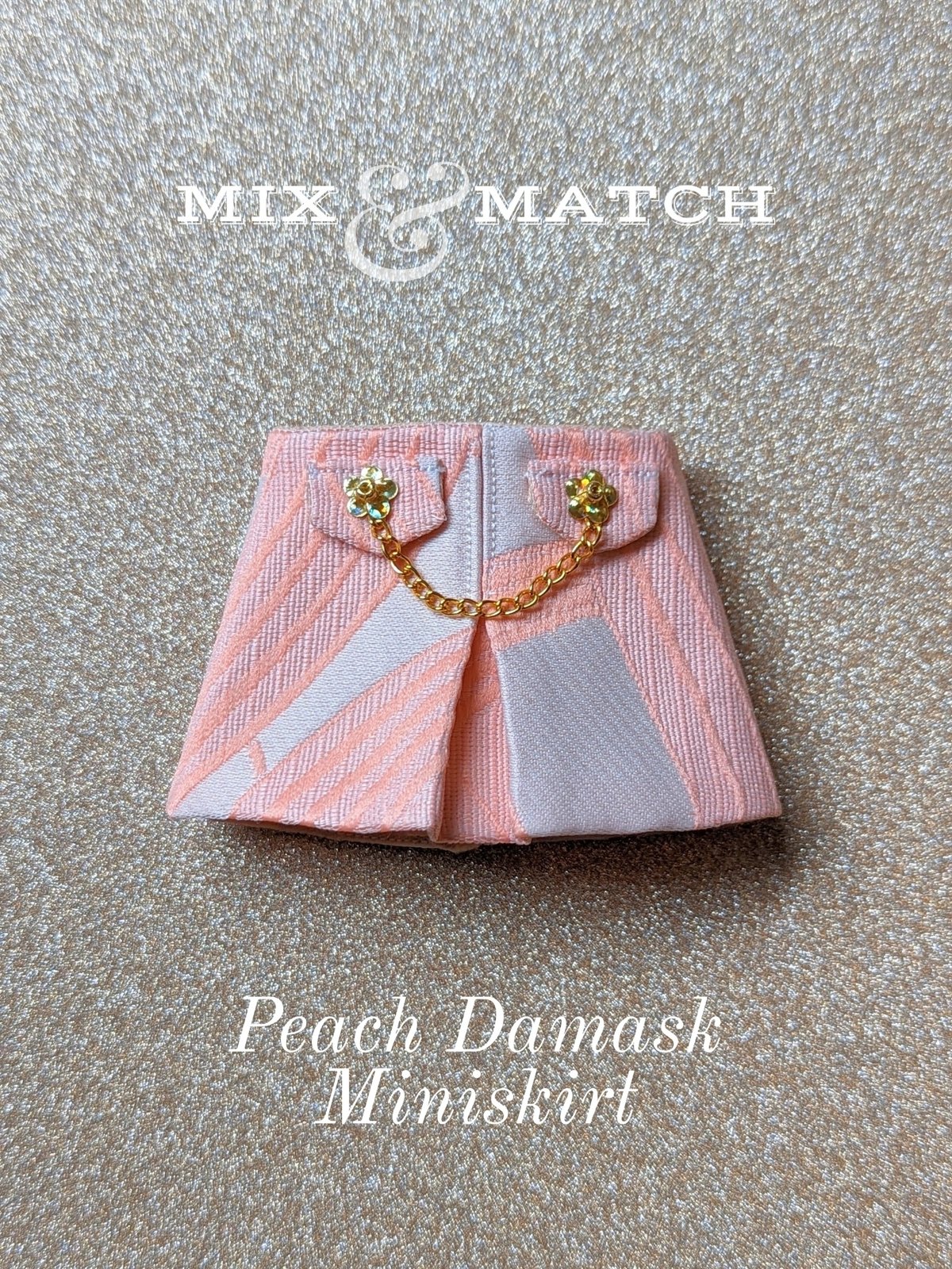 Image of Lounginglinda ~ Peach Damask Miniskirt ~ for Blythe & Cherry 