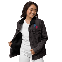 Image 2 of Women's denim sherpa embroidered jacket (Butterfly and flowers)