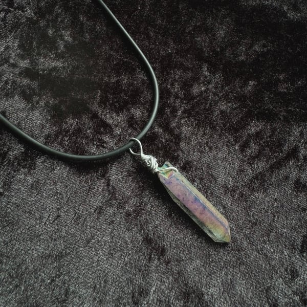 Image of Rainbow Titanium Raw Crystal Choker Necklace