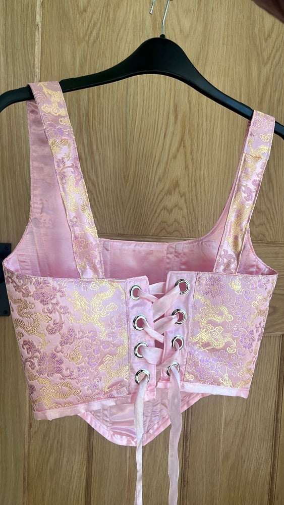 Pink and Gold Jacquard dragon corset