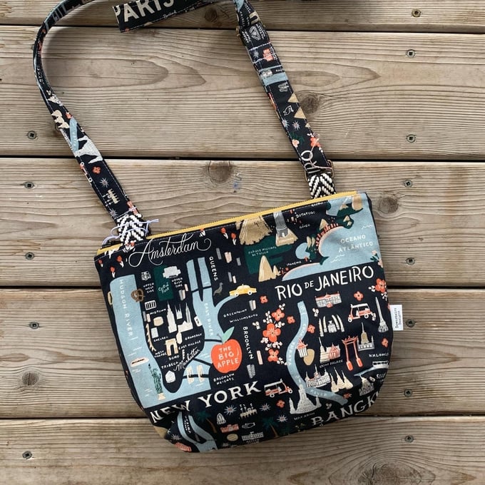 Image of Mid size Crossbody Bag Rifle Paper Co Cities on black