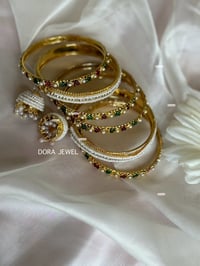 Image 1 of Jhumka bangles set white and gold 