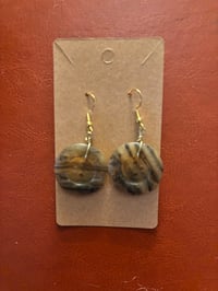 Steampunk repurposed antique button tan stripped