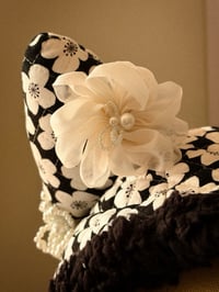 Image 4 of Haute Couture: Hand Beaded Quilted White Floral Cat Hat