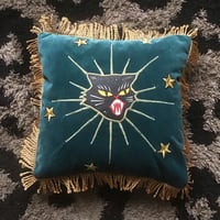 Image 1 of teal Velvet Black Cat Mini Cushion copy
