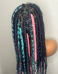 Image 2 of  Full Lace Box Braid Wig with Curly Knotless Braids Handmade Synthetic Blended Front Wig