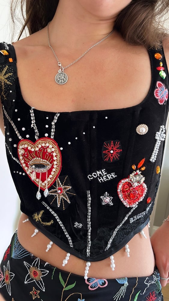 Handmade Heavy Embellished Heart Velvet Corset