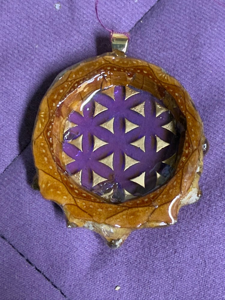 Image of Gold & Purple Flower of Life Pinecone Charm | Handmade PNW Resin Jewelry | #105